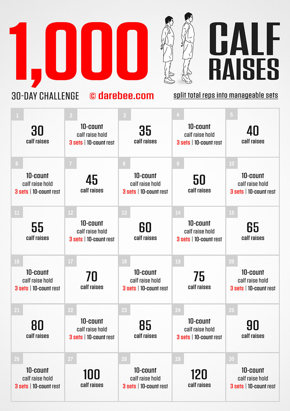 1000 Calf Raises is a DAREBEE home fitness no-equipment month-long fitness challenge that will make you fitter and stronger.