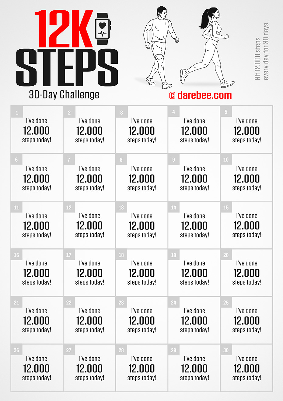 12,000 Steps a Day is a DAREBEE no-equipment home fitness challenge that incorporates non-exercise activity thermogenesis in your every-day life to help improve your fitness without you even realizing it.