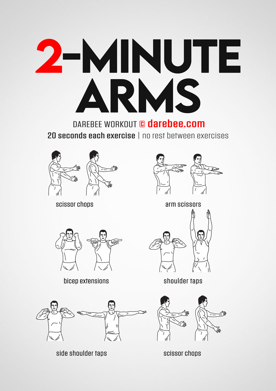 2-Minute Arms Workout is a DAREBEE home fitness no equipment upper body beginner-friendly home fitness workout for upper body strength.