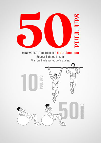 50 Pull-Ups is a DAREBEE pull-up bar home-fitness workout that is designed to help you level up on your upper body strength and fitness goals.