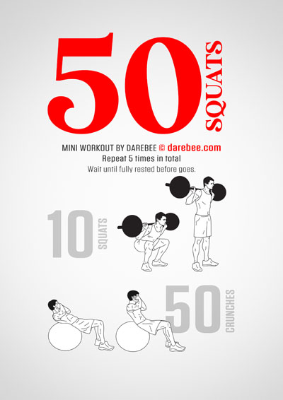 50 Squats is a DAREBEE home fitness workout that targets the muscles of the lower body and abs to give you a strong, powerful posture.