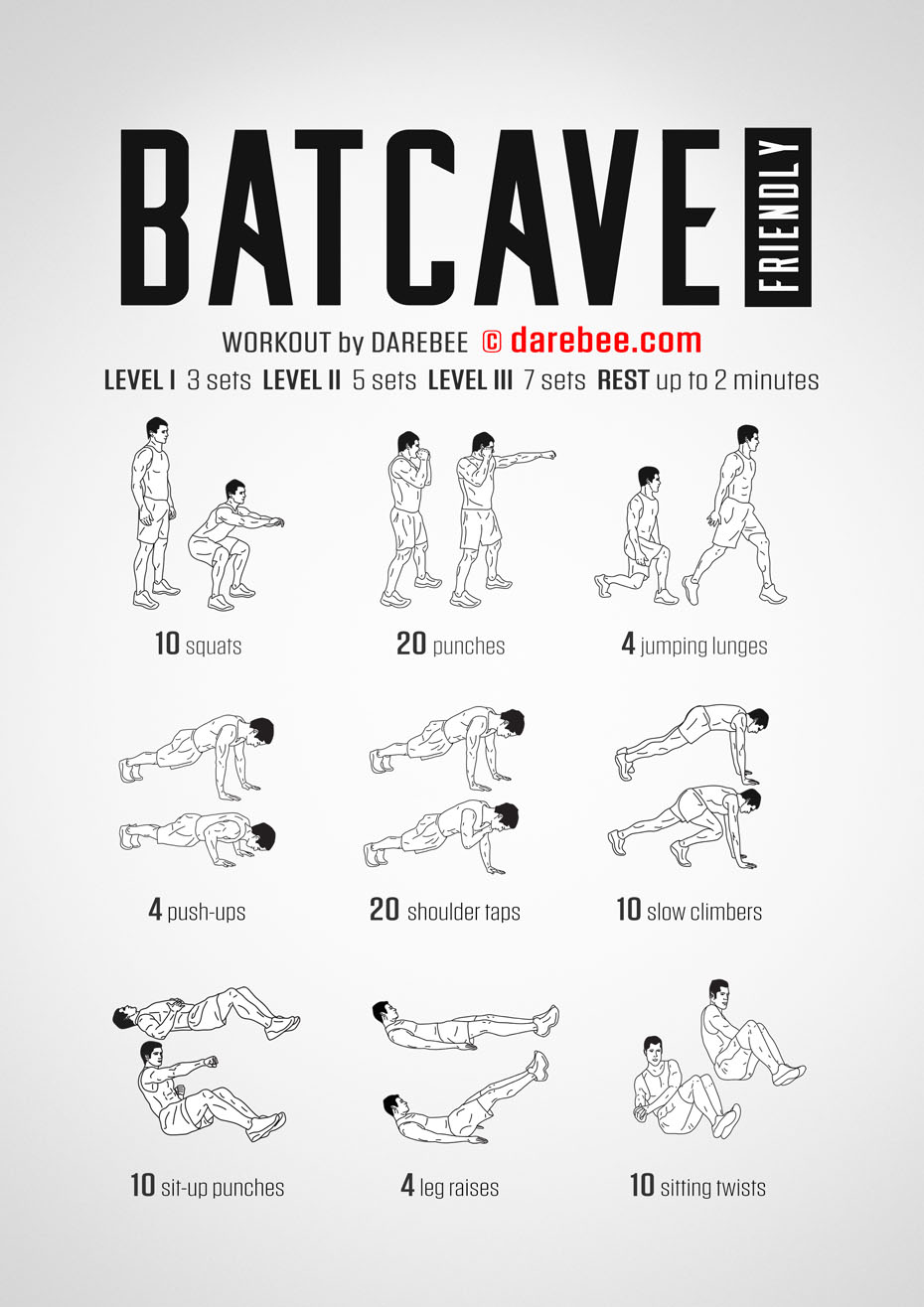 The Batcave workout is a DAREBEE home fitness no-equipment strength and coordination workout that will help you feel stronger and be healthier.