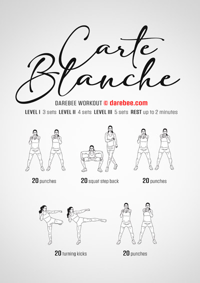 Carte Blanche is a DAREBEE no-equipment home fitness combat-moves based home workout that helps you stay stronger, faster and fitter.