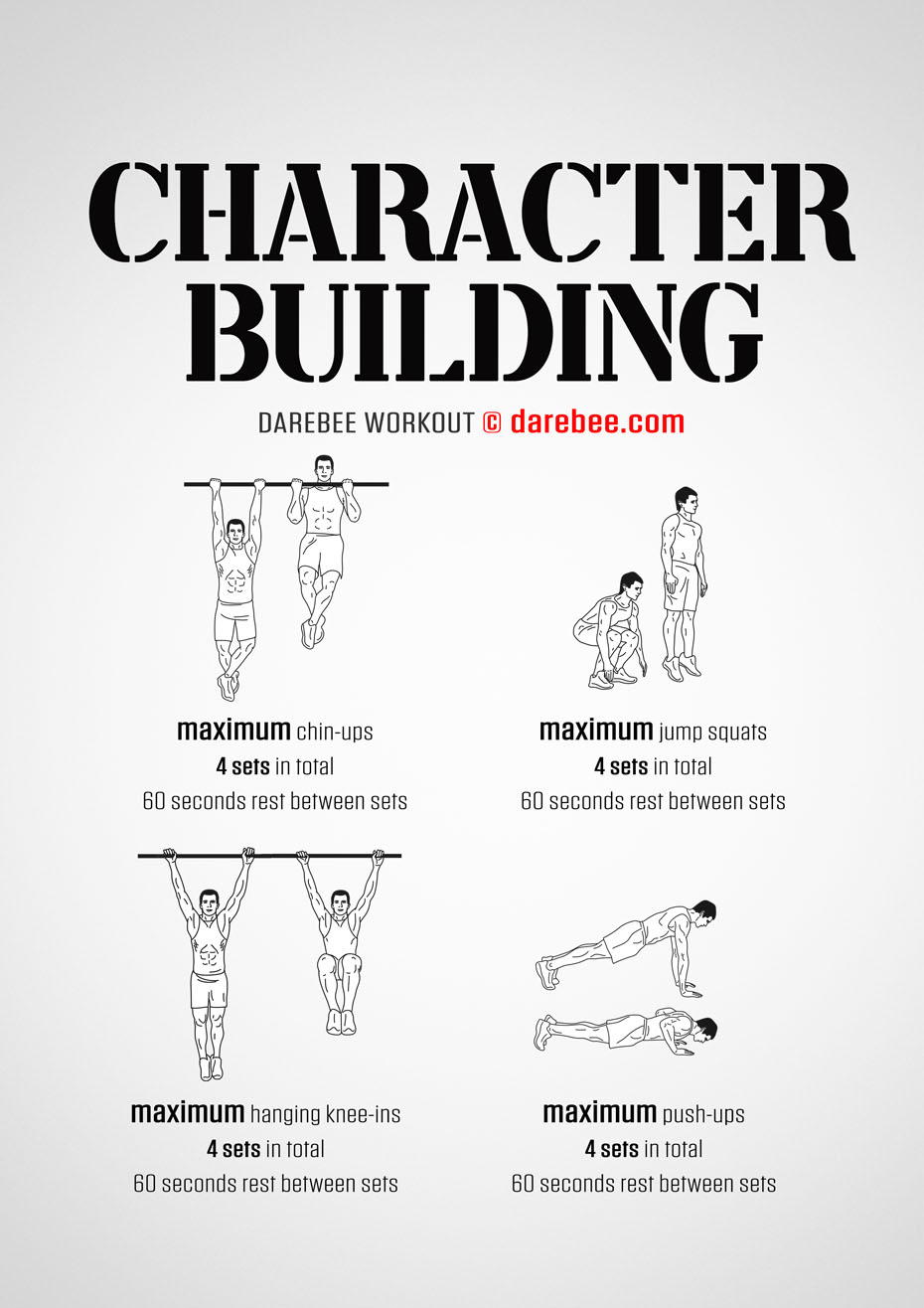 Character Building is a Darebee workout designed to test your will. This positively affects your executive control function that helps you make difficult decisions which then guide your life.