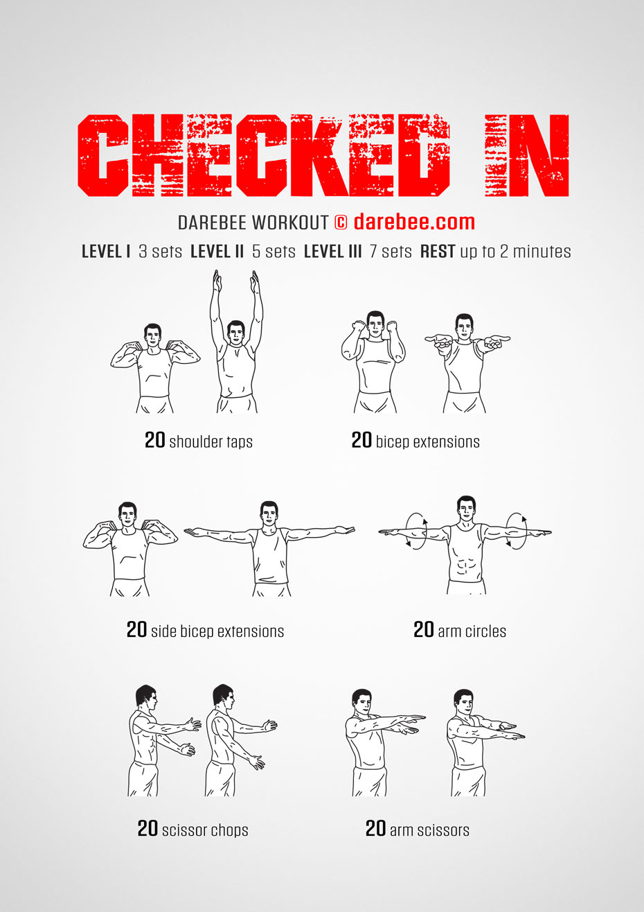 Checked In is a DAREBEE home fitness no-equipment workout that helps you feel great after exercising compared to the way you felt before plus it's great for your upper body.