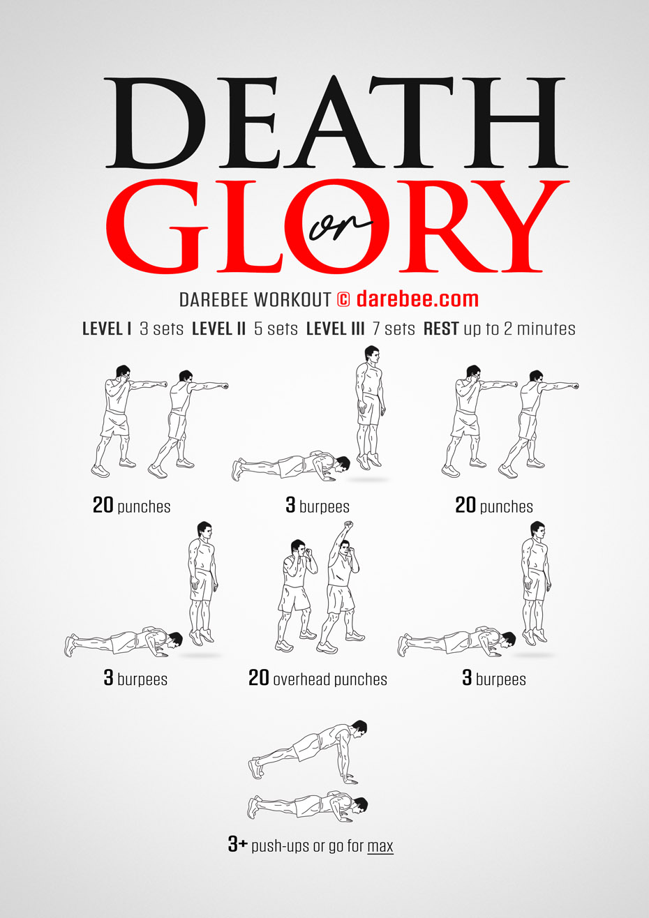 Death or Glory is a DAREBEE total body strength and conditioning workout you can do at home as part of your strength and conditioning home workout routine.