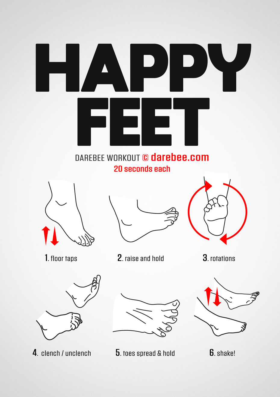 Happy Feet is a DAREBEE home fitness no equipment wellbeing and self-care workout that helps you develop stronger, healthier and happier feet at home.