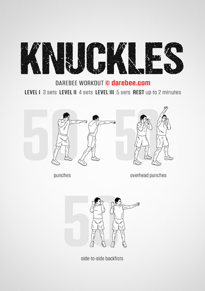 Knuckles is a DAREBEE no-equipment, bodyweight exercises, combat-moves based home workout that helps you feel good and look good.