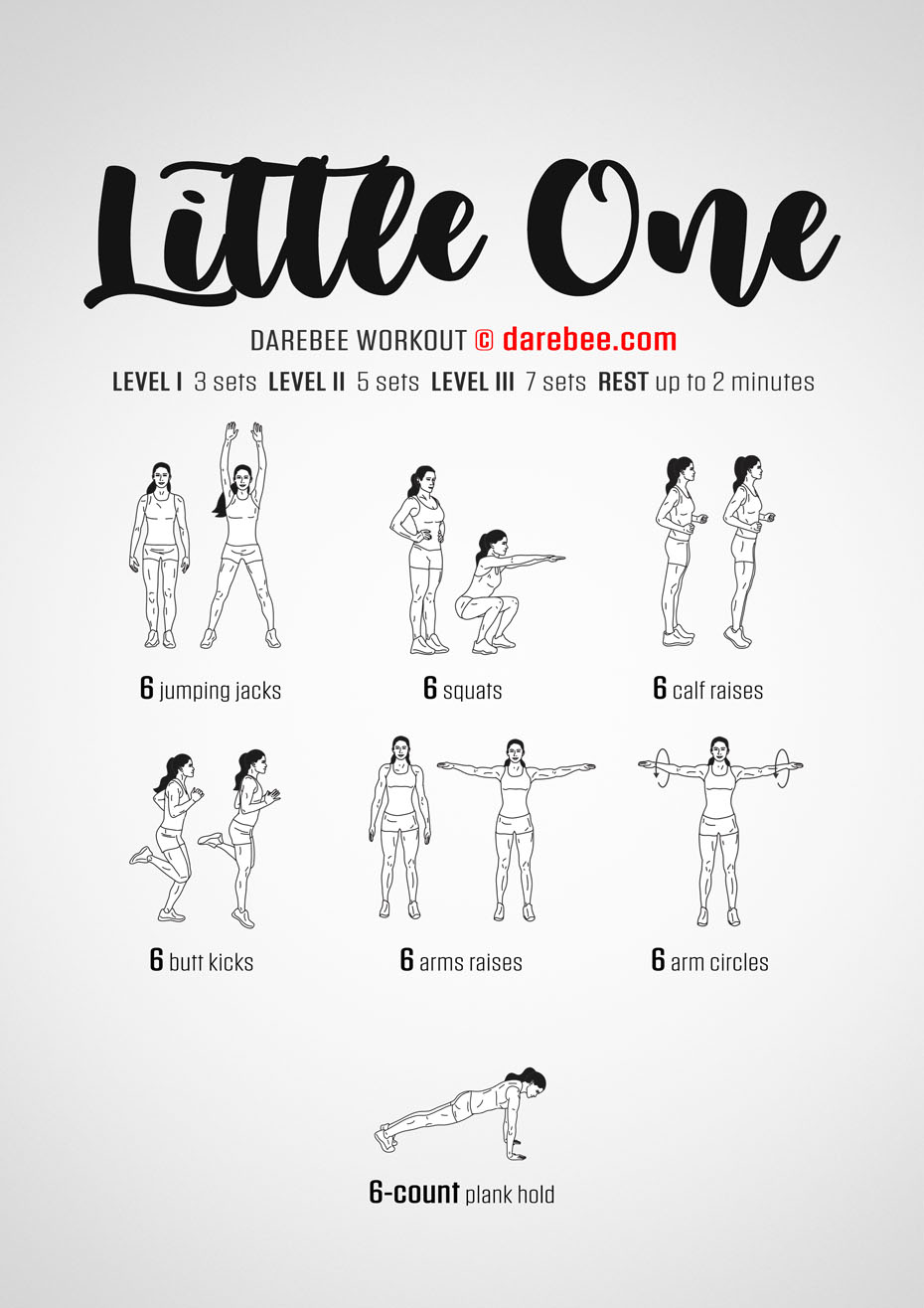 Little One is a DAREBEE home fitness, no-equipment workout that helps you develop lower body strength and cardiovascular endurance.