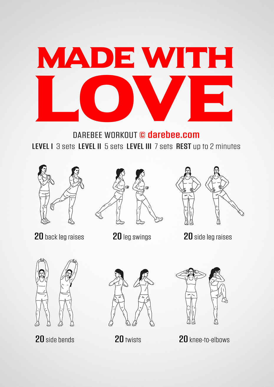 Made With Love is a DAREBEE home fitness no-equipment lower body workout that will not tire you out while still allowing you to get some exercise in.