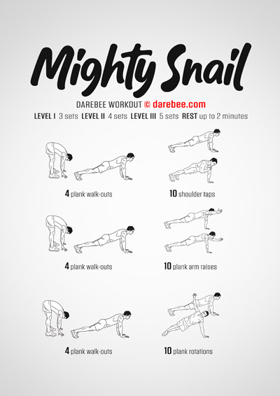 Mighty Snail is a DAREBEE no-equipment core, abs and shoulders workout which, however, helps you maximise your power output during physical exercise.