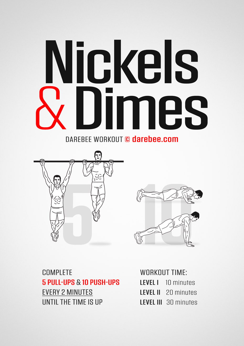 Nickels & Dimes is a DAREBEE home fitness advanced upper body strength building workout that will torch your upper body muscles.