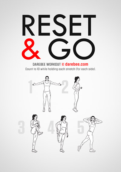 Reset & Go is a DAREBEE home fitness no-equipment mind/body rebalance workout that will make you feel amazing.