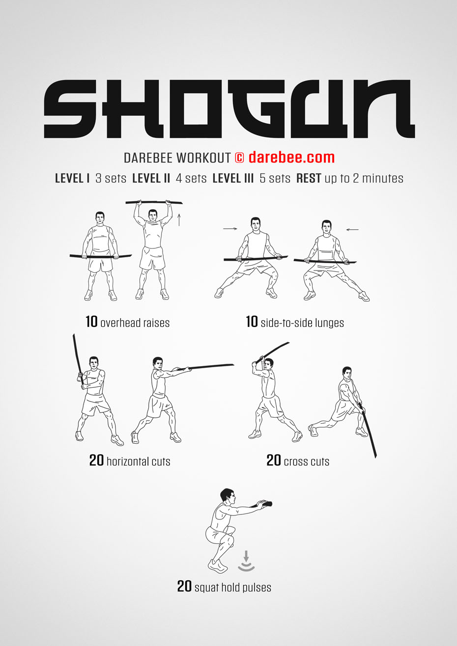 Shogun is a DAREBEE home fitness total body RPG-fitness immersive workout that engages both your mind and body for faster results.