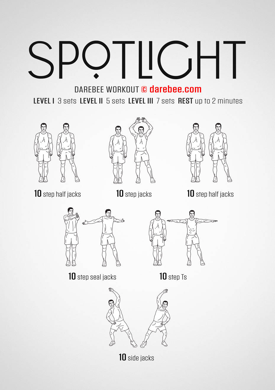 Spotlight is a DAREBEE home fitness no-equipment workout that helps you maintain your daily training streak.