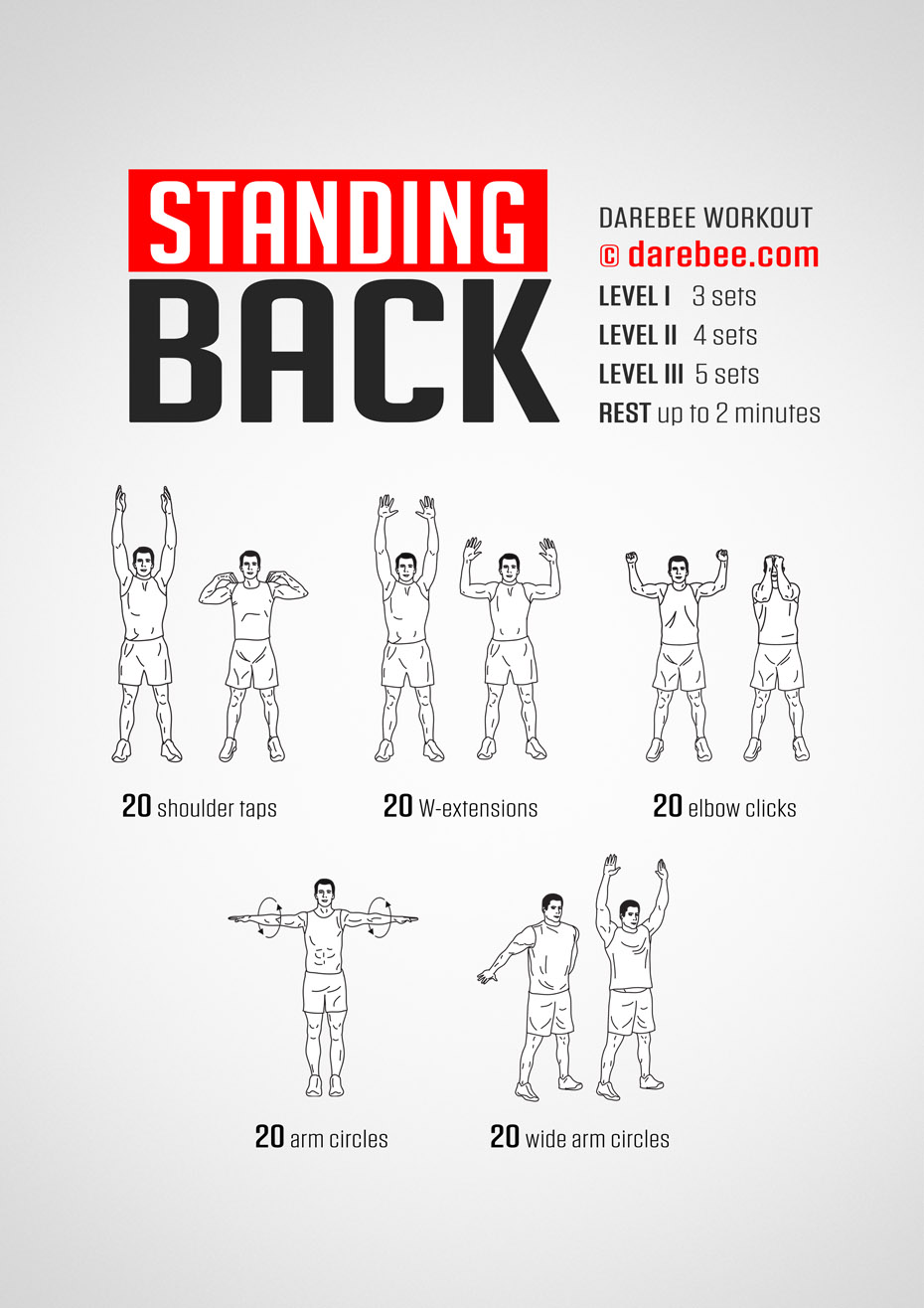 Standing Back is a DAREBEE no-equipment, home workout that targets those difficult to get at back muscles for a sculpted back and strong shoulders. 