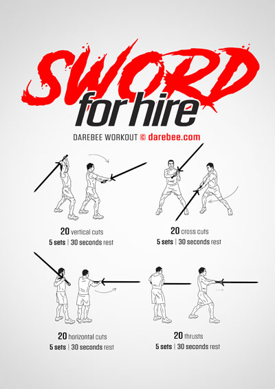Sword For Hire is a DAREBEE home fitness RPG-Fitness workout that immerses your mind and body into a new plane of action for a little while.