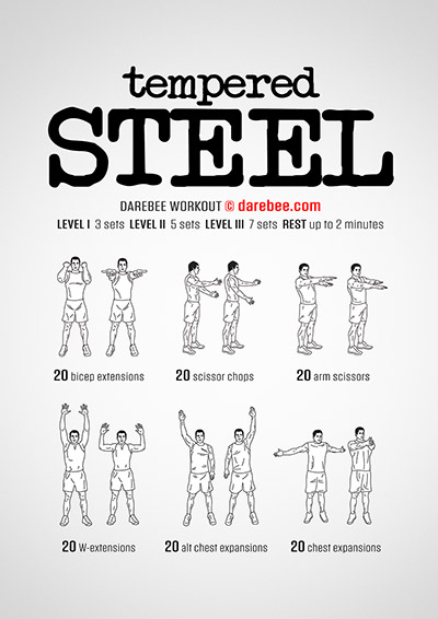 Tempered Steel is a DAREBEE home fitness no-equipment upper body workout that helps you develop a stronger upper body without equipment, at home.