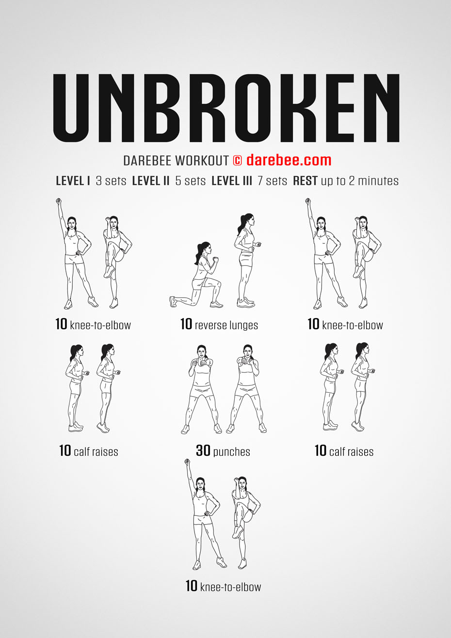 Unborken is a DAREBEE home fitness no equipment full body strength workout you can do at home to get stronger without any equipment. 