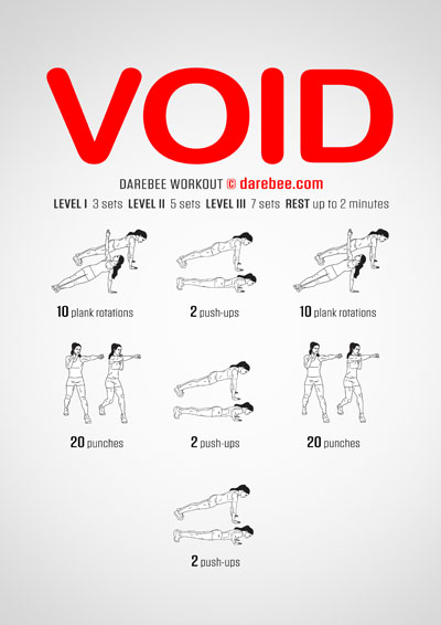 Void is a Darebee home-fitness upper body workout that combines combat moves and floor, bodyweight exercises for that special targeting of specific upper body muscles.