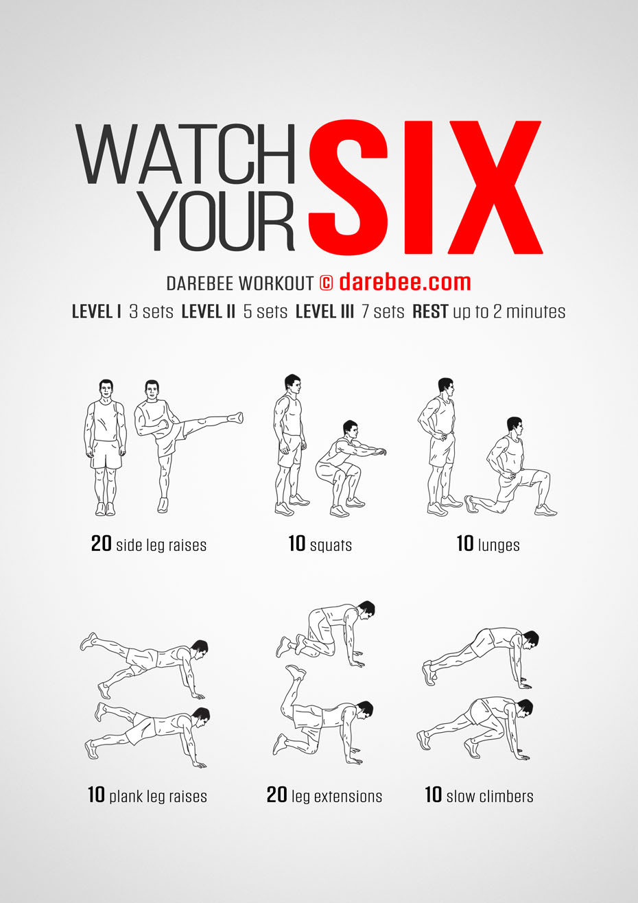 Watch Your Six is a DAREBEE home fitness, no-equipment glutes and legs workout you can do at home that will give you strong glutes and sculpted legs.