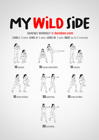 My Wild Side is a Darebee home-fitness workout that targets virtually every muscle group in the body in a combat-moves based exercise set that will also raise your IQ.